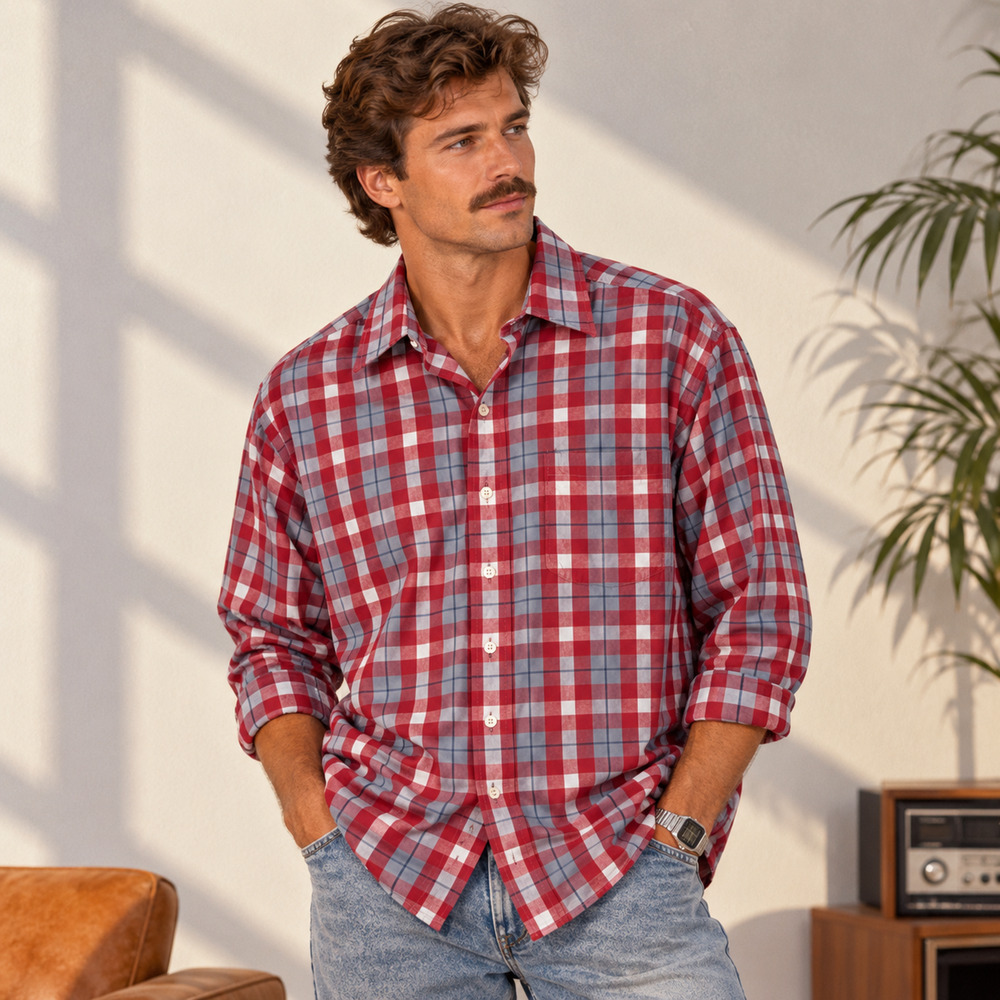 Vintage 1980s Towncraft Mens Size Large Red Plaid Long Sleeve Button Down Shirt